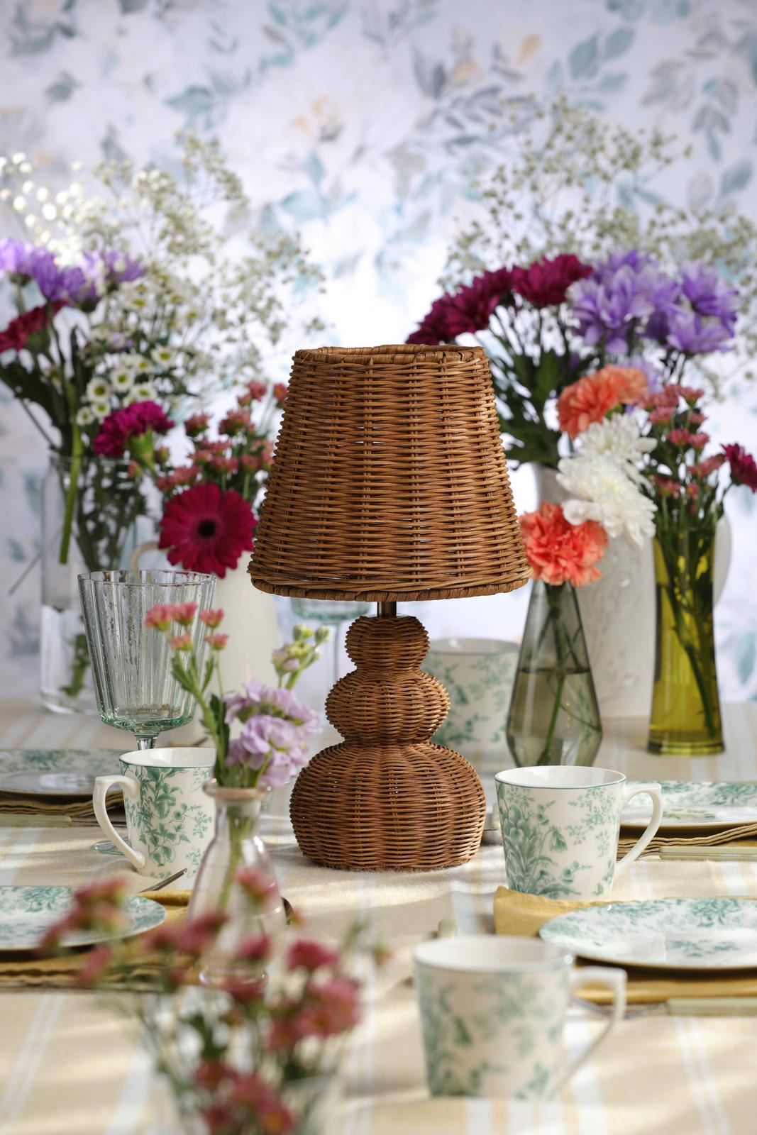 Laura Ashley Hasfield Rechargeable Table Lamp Natural Rattan With Shade LED LA3756748-Q