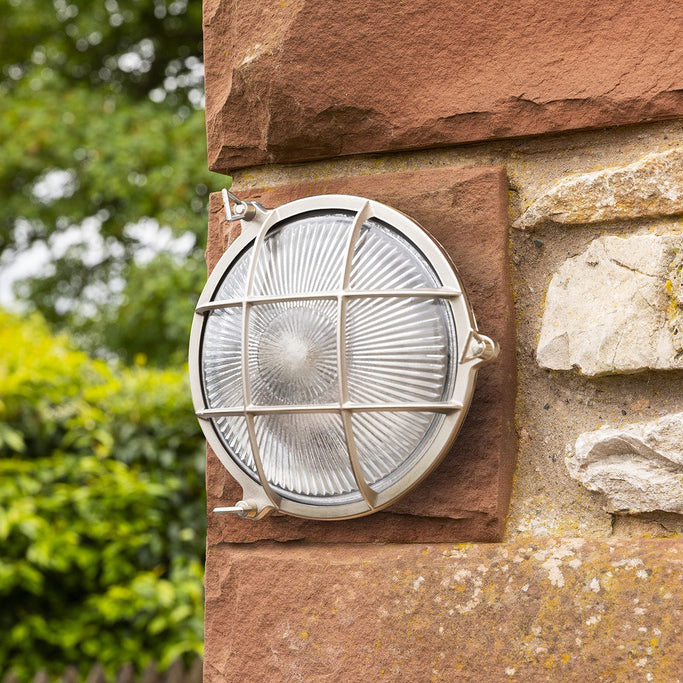 Jetty Large Coastal Round Wall Lantern In Satin Nickel Finish