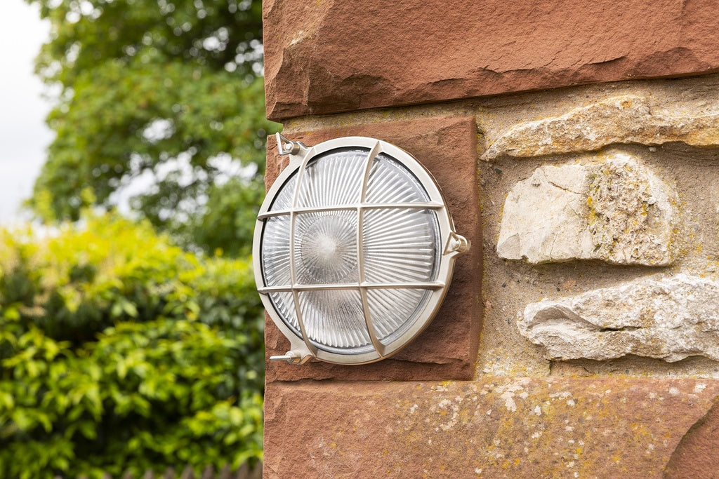 Jetty Large Coastal Round Wall Lantern In Satin Nickel Finish
