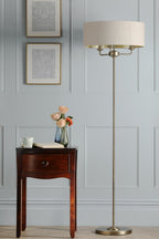 Laura Ashley Sorrento 3 Light Floor Lamp Matt Antique Brass With Natural Shade LA3756755-Q