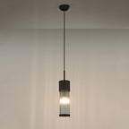 Pillar Bathroom Single Ceiling Pendant Light In Satin Black And Clear Glass Rods IP44 E14