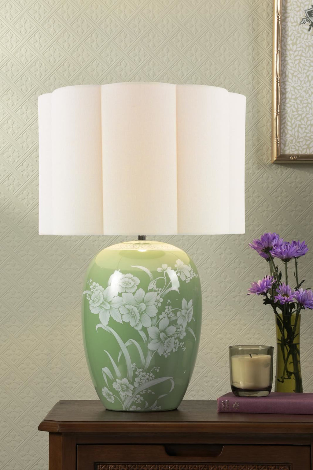 Laura Ashley Pashley Table Lamp Green Ceramic and Polished Chrome With Shade LA3756734-Q