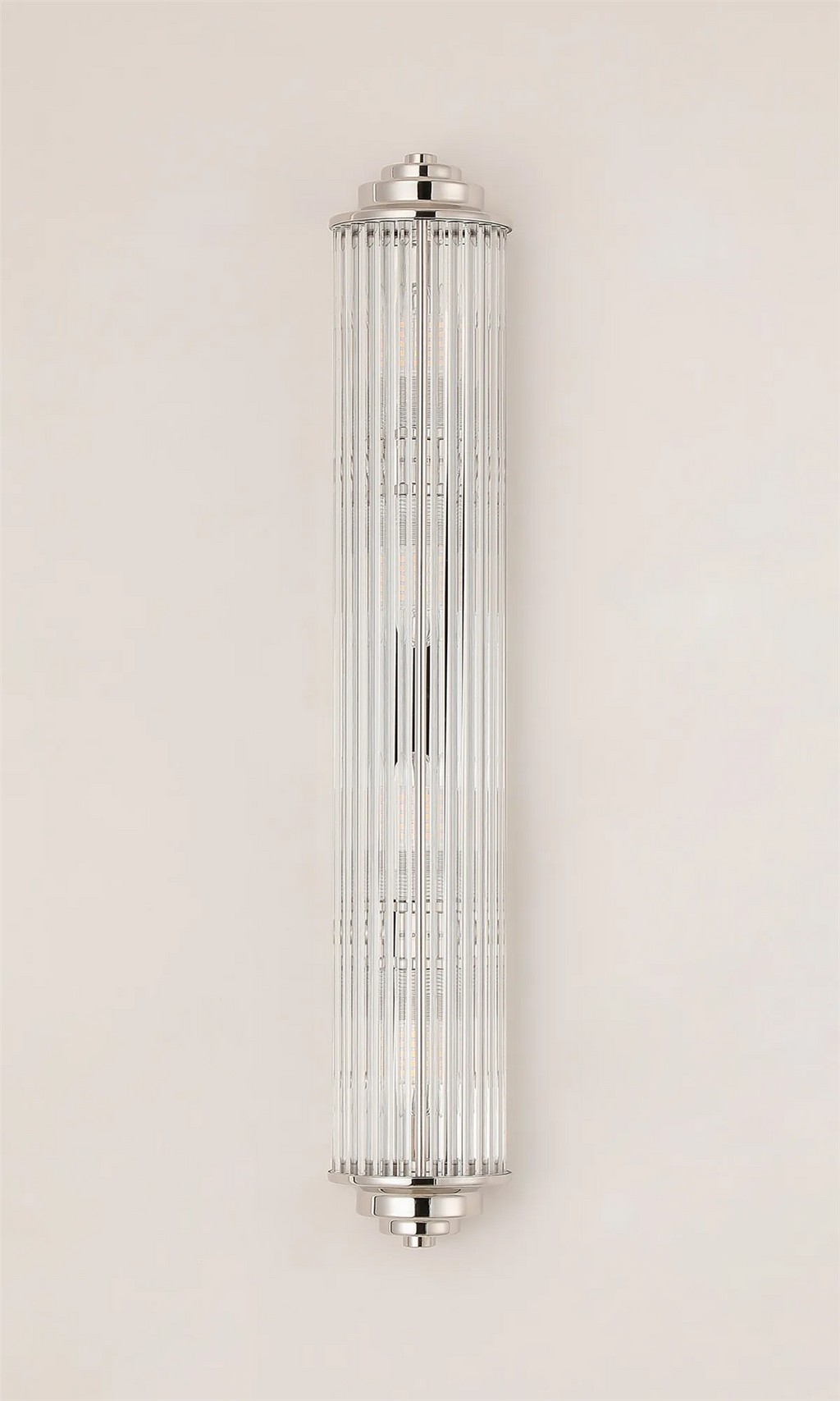 Pillar 4 Light Bathroom Wall Light In Polished Nickel And Clear Glass Rods IP44 G9
