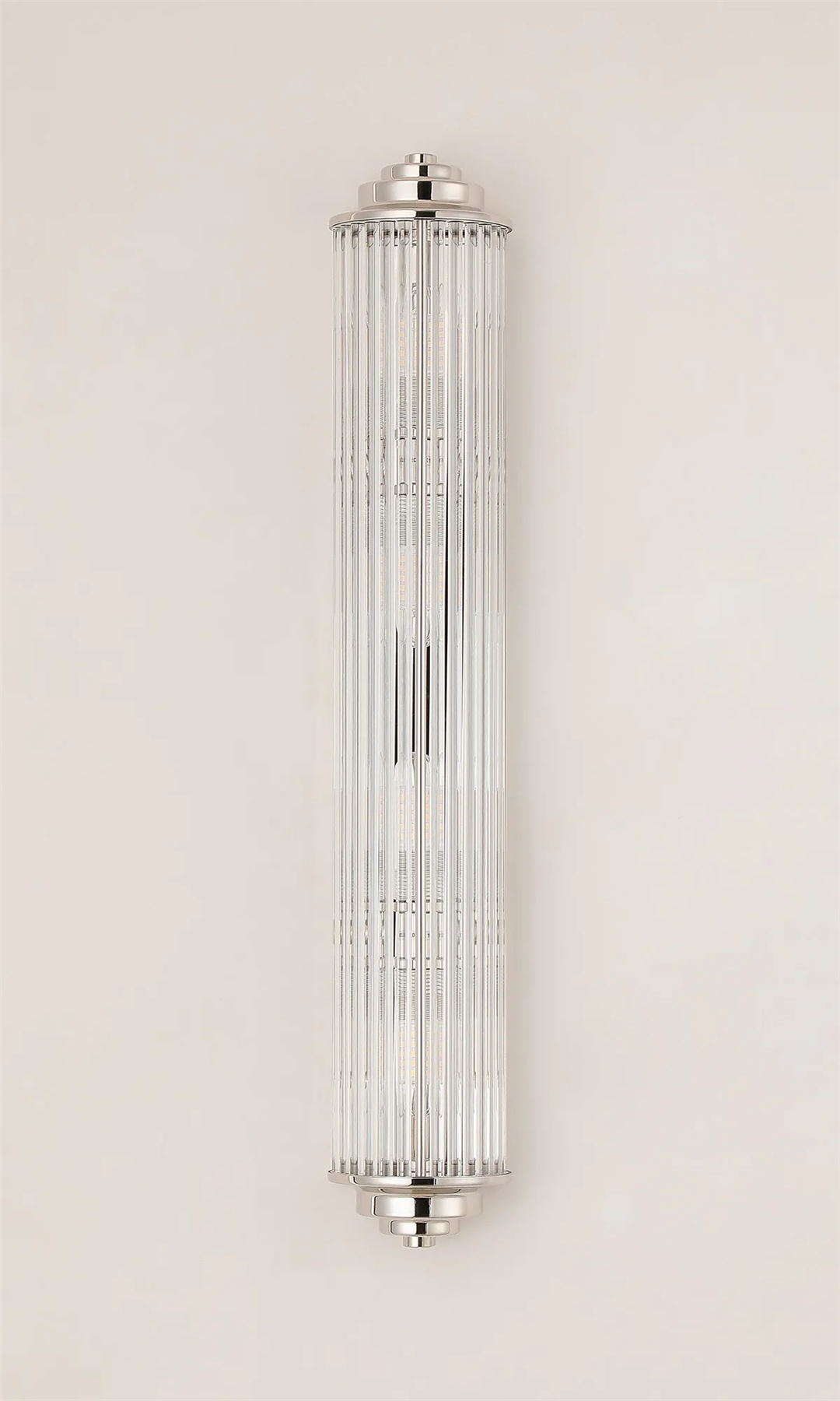 Pillar 4 Light Bathroom Wall Light In Polished Nickel And Clear Glass Rods IP44 G9