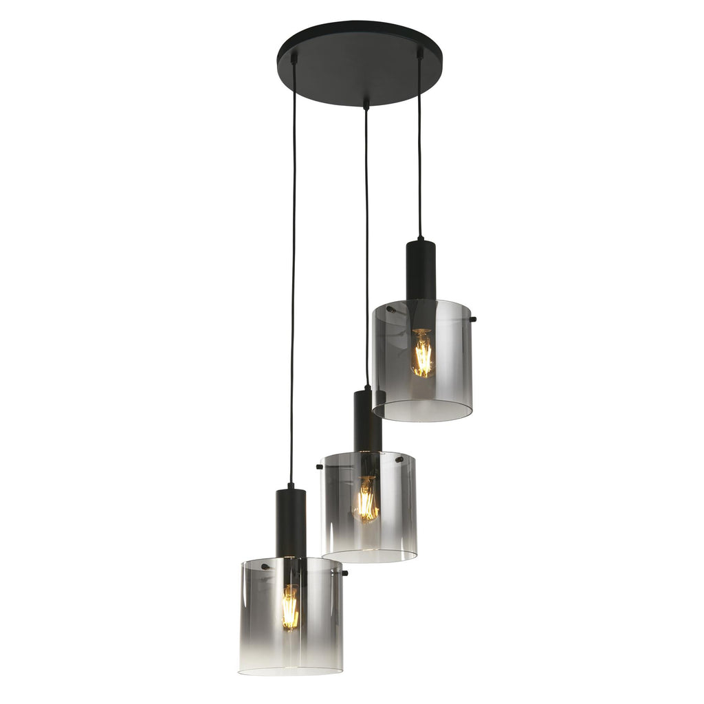 Sweden 3Lt Cluster Ceiling Pendant In Matt Black With Smoked Ombre Glass 88910-3BK