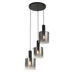 Sweden 3Lt Cluster Ceiling Pendant In Matt Black With Smoked Ombre Glass 88910-3BK