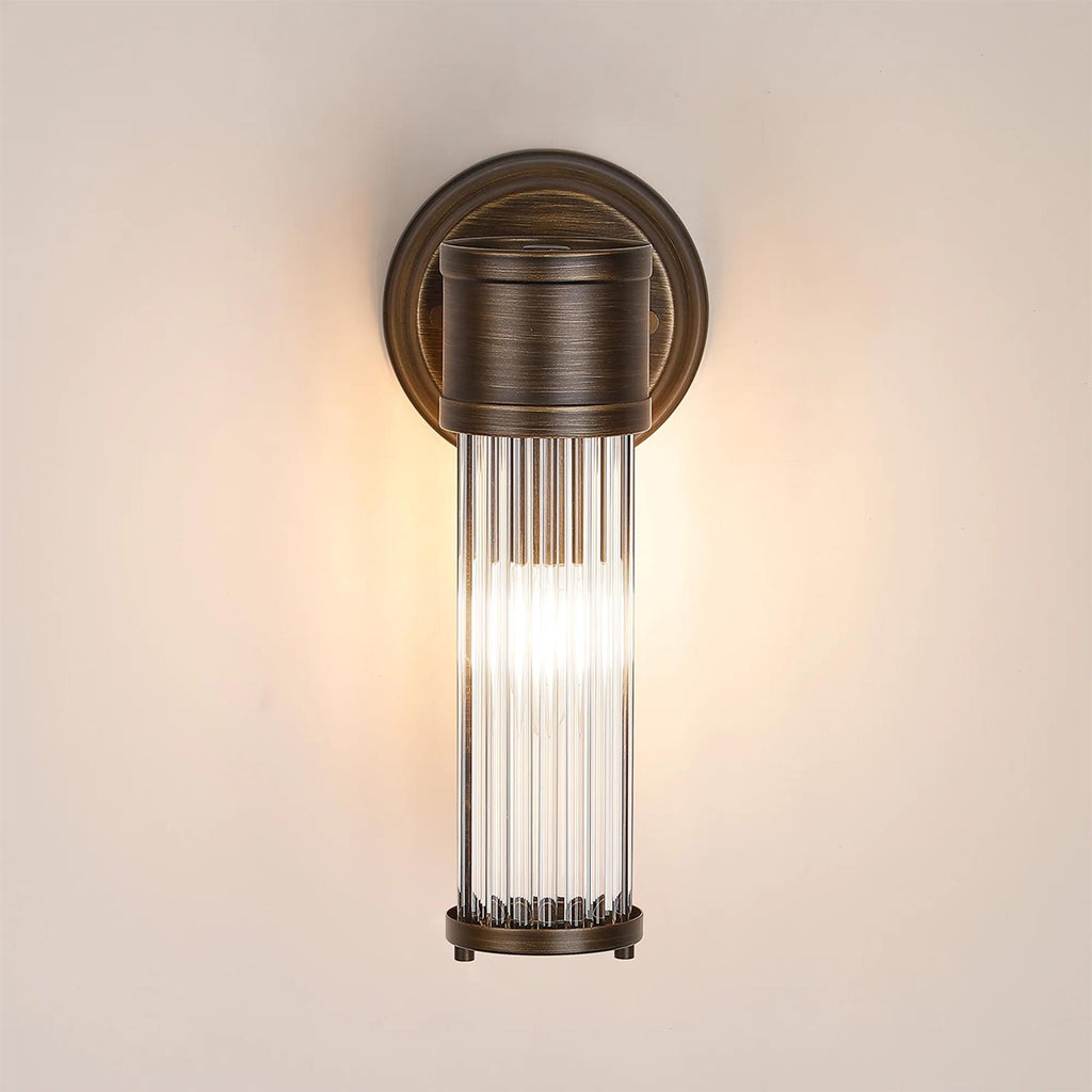 Pillar 1 Light Bathroom Wall Light In Bronze And Clear Glass Rods IP44 E14