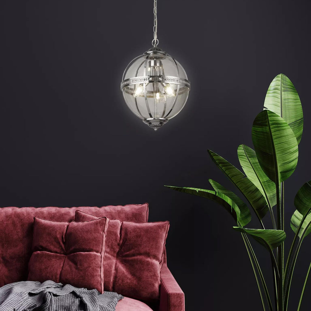 Coronet 3 Light Ceiling Pendant Light In Chrome Finish With Glass Shade 44213-3CC