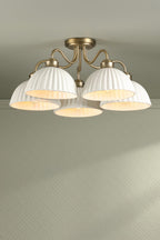 Laura Ashley Durford 5 Light Semi-Flush Matt Antique Brass and White Ceramic LA3756725-Q