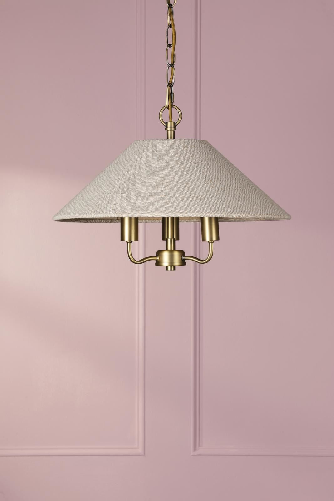 Laura Ashley Harland 3 Light Pendant Matt Antique Brass With Shade LA3756724-Q