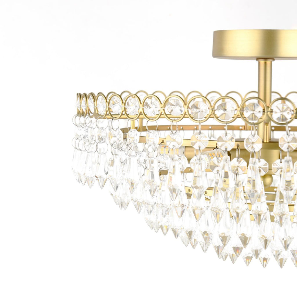 Enid 5 Light Semi-Flush Faceted Crystal and Matt Antique Brass Chandelier LA3756712-Q