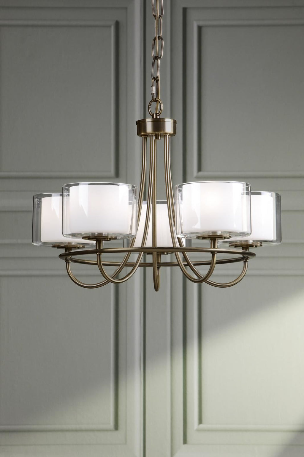 Laura Ashley Southwell 5 Light Armed Pendant Antique Brass and Opal Glass LA3756672-Q