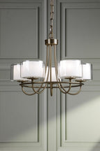 Laura Ashley Southwell 5 Light Armed Pendant Antique Brass and Opal Glass LA3756672-Q