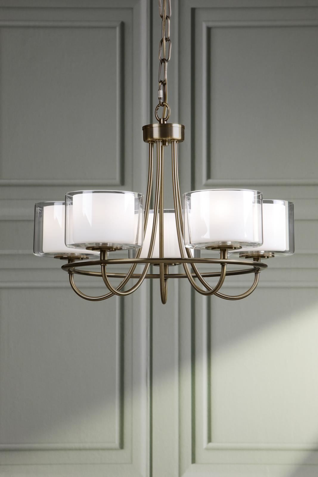 Laura Ashley Southwell 5 Light Armed Pendant Antique Brass and Opal Glass LA3756672-Q