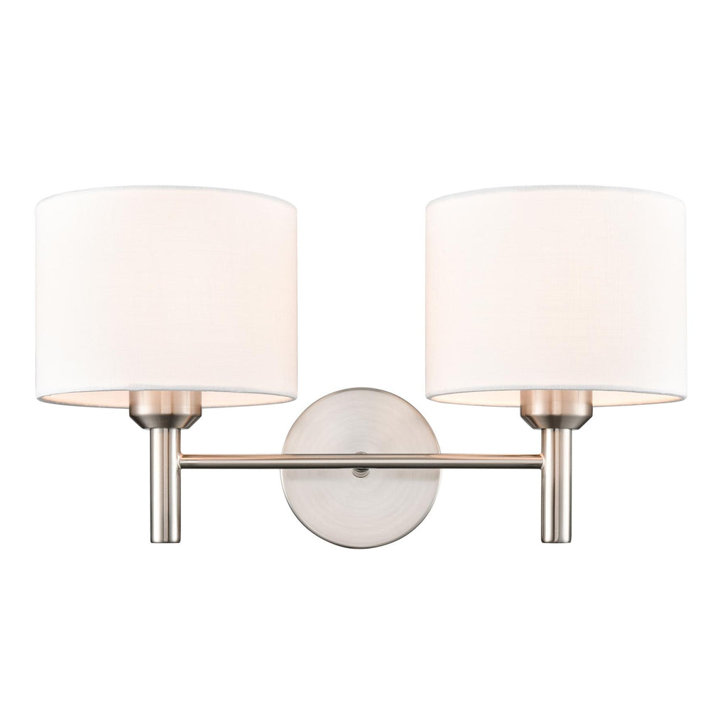 Franklite Barolo 2 Light  Wall Light In Satin Nickel With Off White Shades FL2494-2