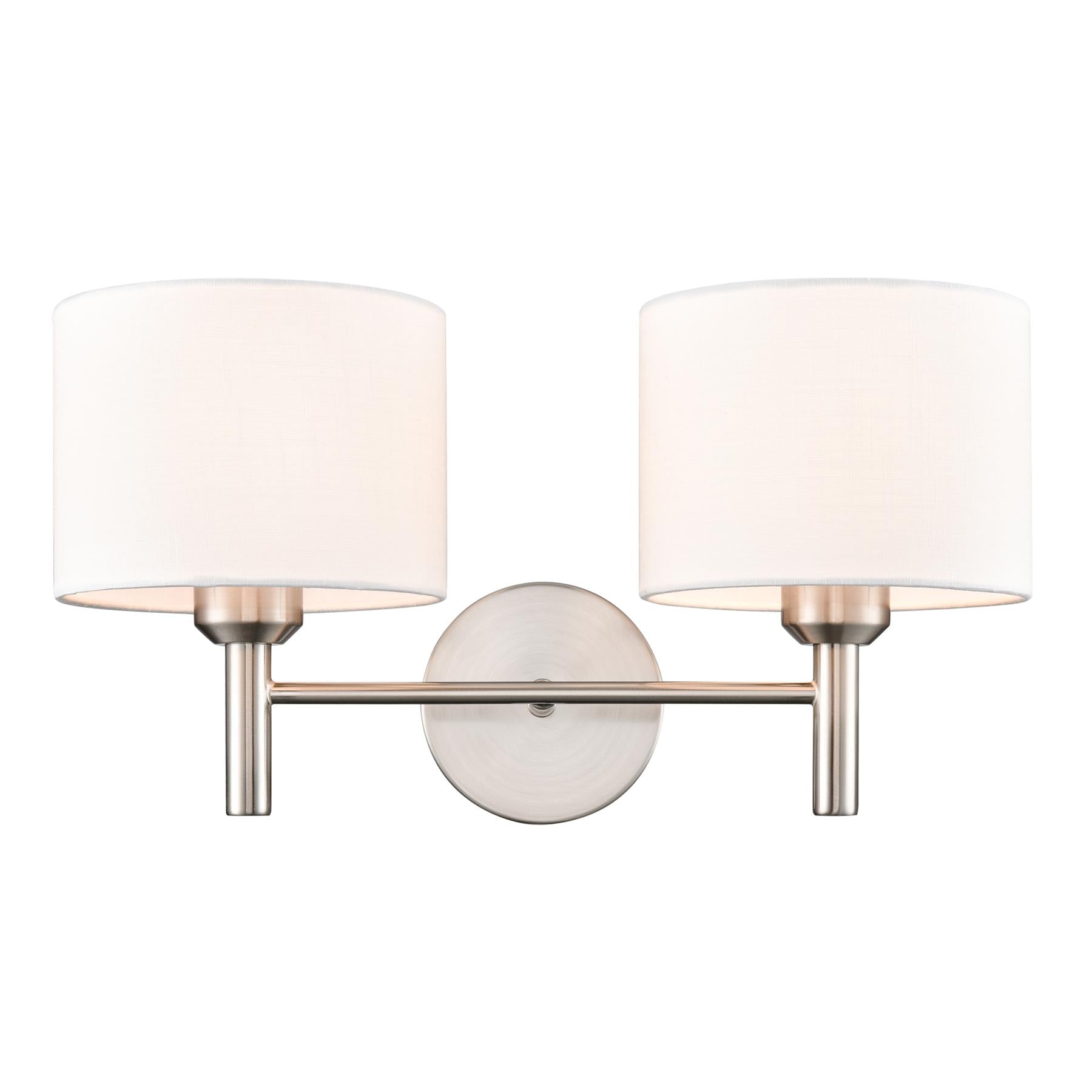 Franklite Barolo 2 Light  Wall Light In Satin Nickel With Off White Shades FL2494-2