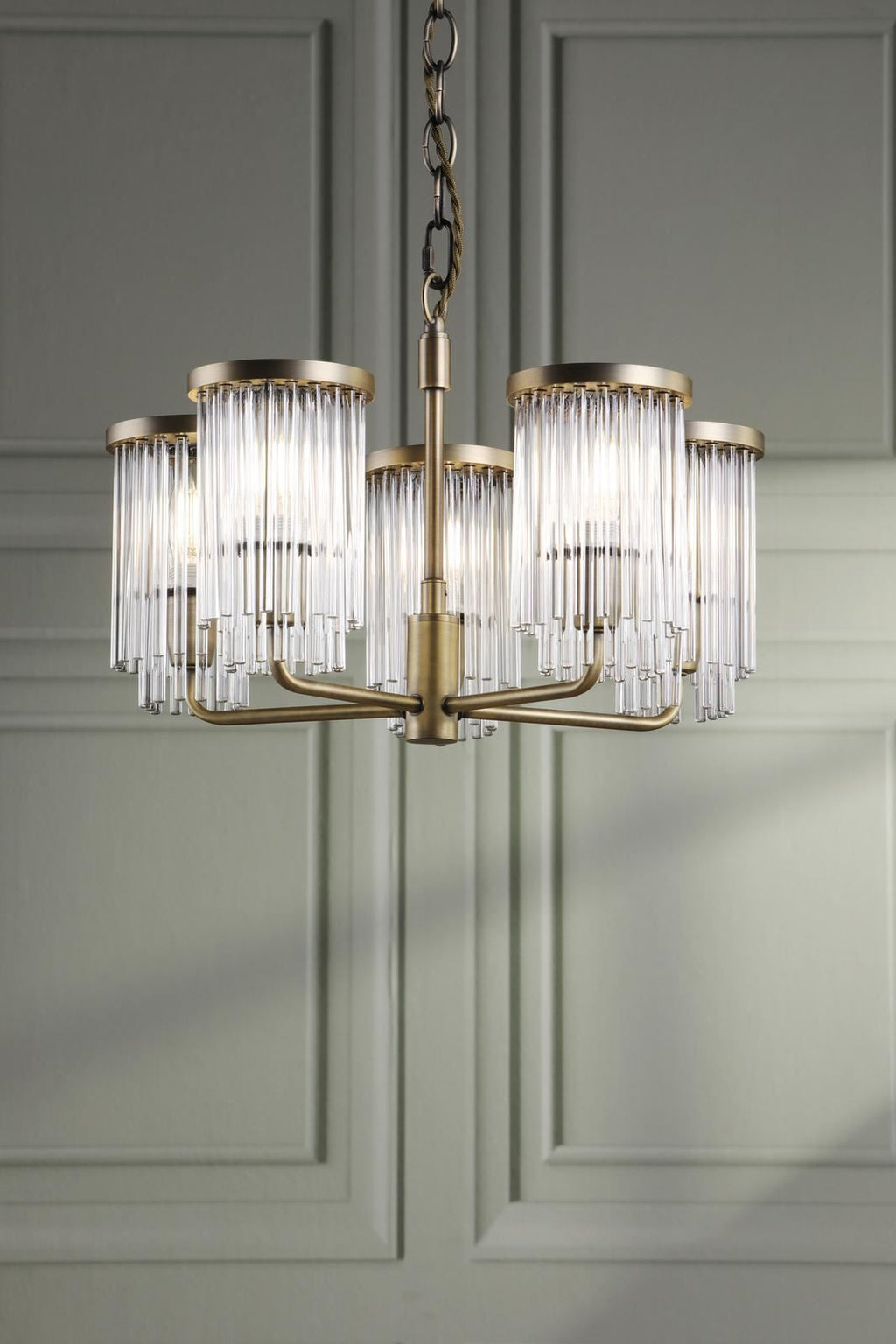 Laura Ashley Hilcote 5 Light Armed Pendant Matt Antique Brass and Glass LA3756650-Q