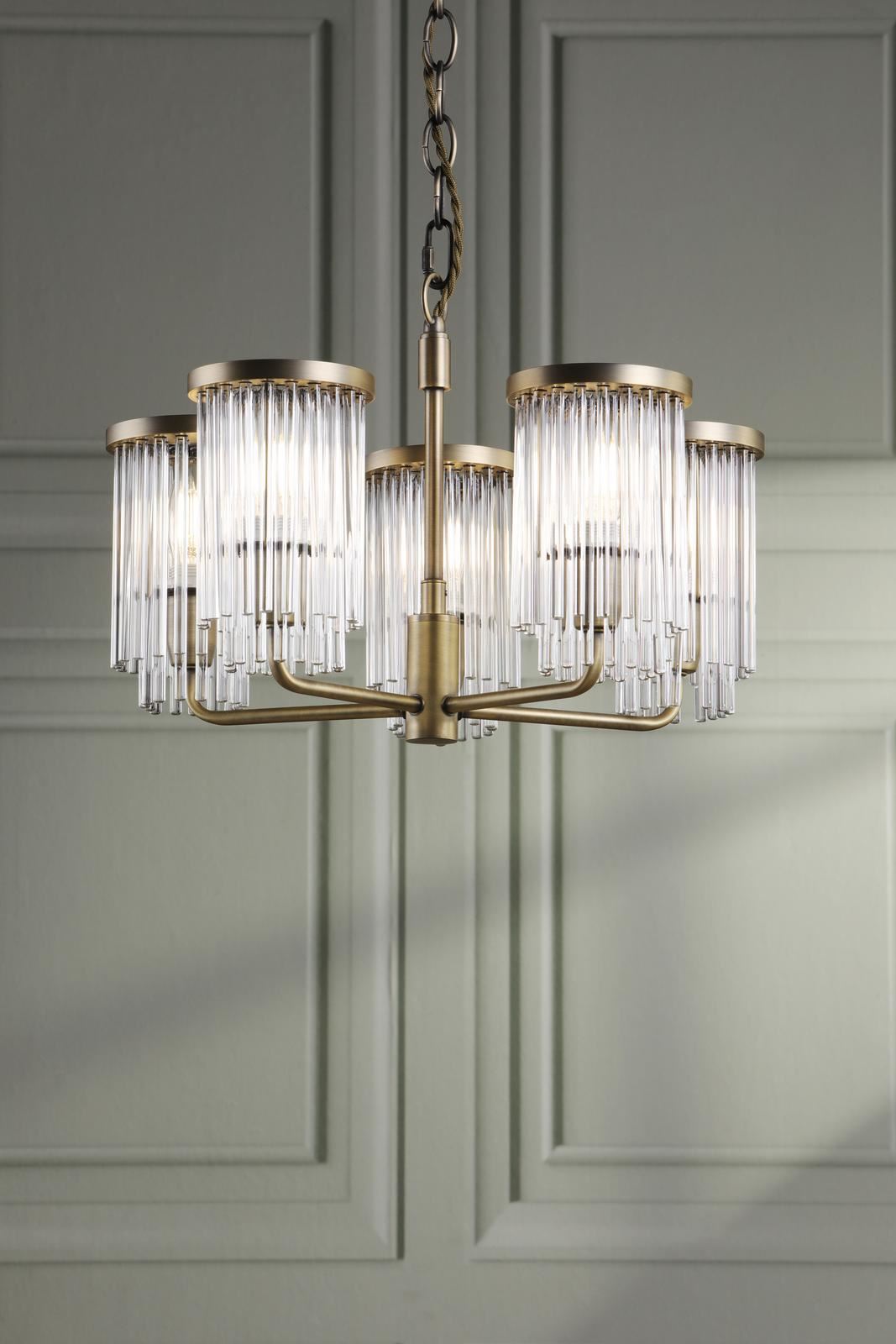 Laura Ashley Hilcote 5 Light Armed Pendant Matt Antique Brass and Glass LA3756650-Q