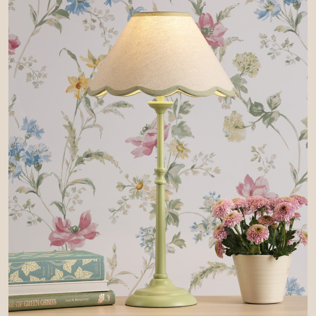 Cordwell Table Lamp In Matt Green With Scalloped Natural Linen Shade LA3756489-Q