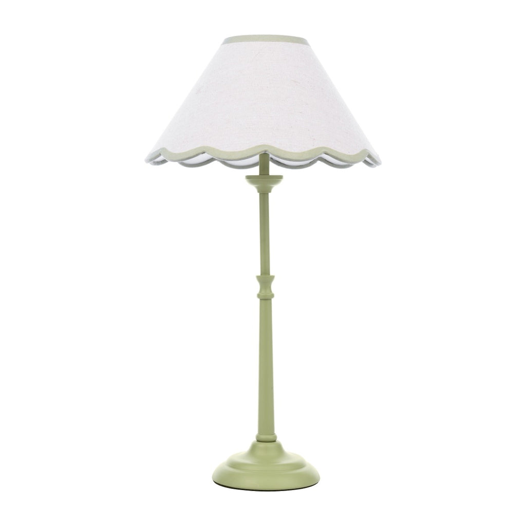 Cordwell Table Lamp In Matt Green With Scalloped Natural Linen Shade LA3756489-Q