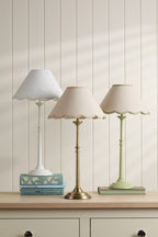 Cordwell Table Lamp In Matt Green With Scalloped Natural Linen Shade LA3756489-Q