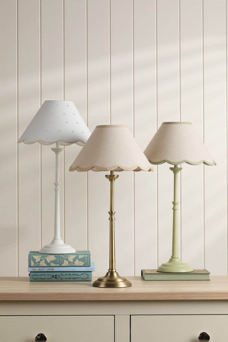 Cordwell Table Lamp In Matt Green With Scalloped Natural Linen Shade LA3756489-Q