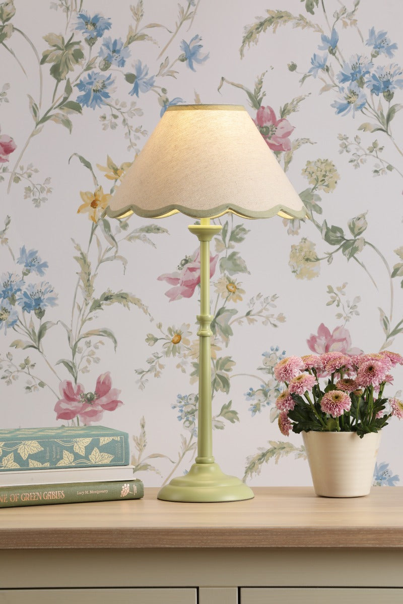 Cordwell Table Lamp In Matt Green With Scalloped Natural Linen Shade LA3756489-Q