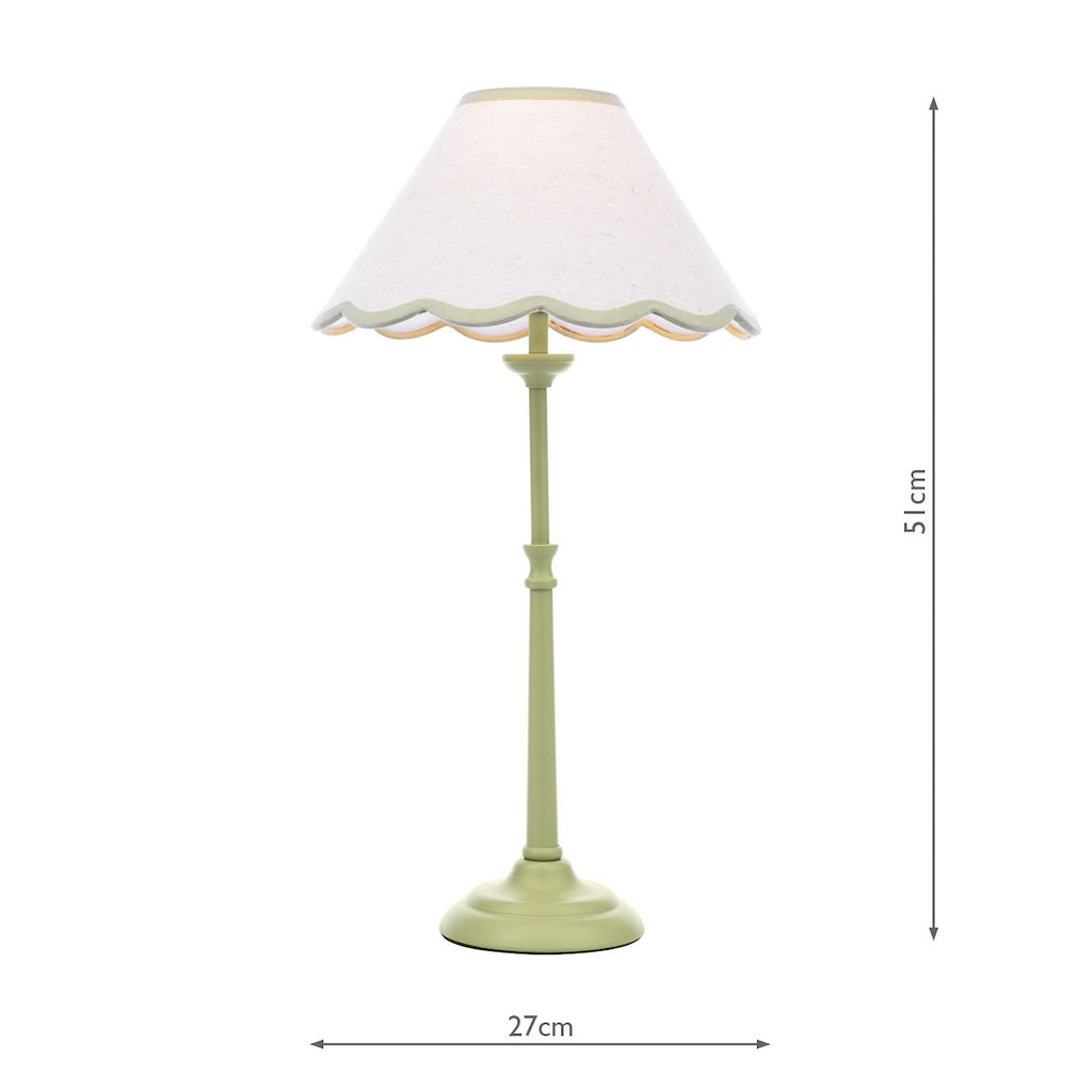 Cordwell Table Lamp In Matt Green With Scalloped Natural Linen Shade LA3756489-Q