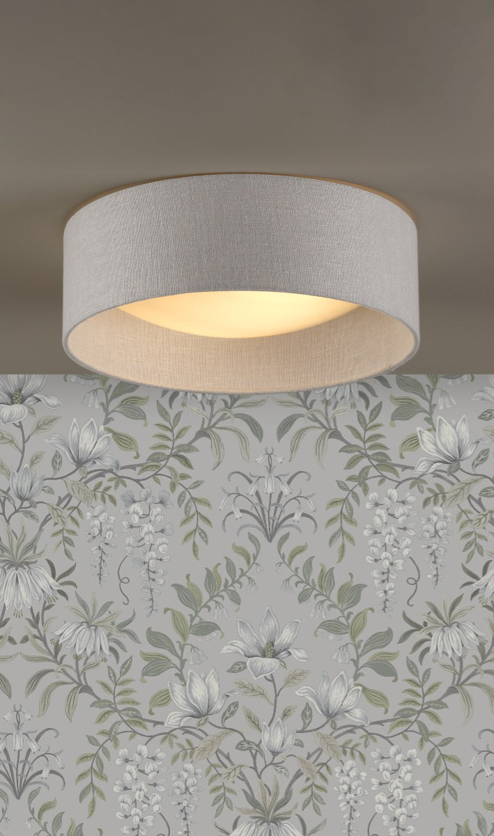 Bacall 2 Lt Flush Ceiling Light in Natural Linen Shade LA3756564-Q