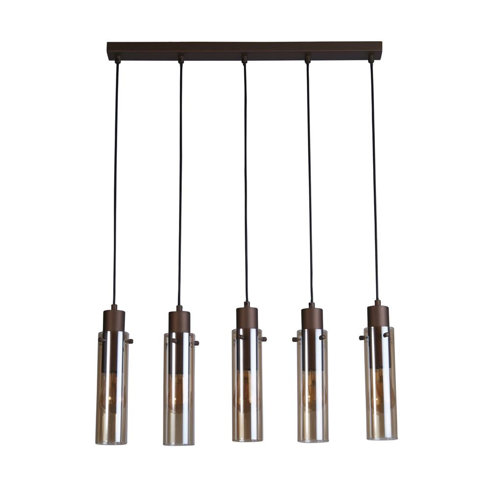 Sweden II 5Lt Ceiling Bar Pendant In Mocha Finish With Amber Glass 88921-5MO