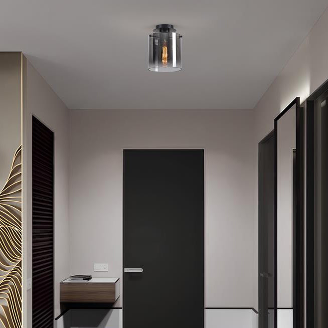Sweden 1Lt Flush Ceiling Light In Matt Black Finish With Smoked Glass 88911-1BK