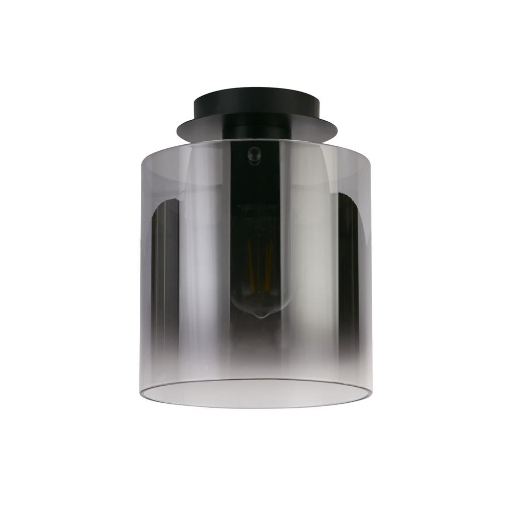 Sweden 1Lt Flush Ceiling Light In Matt Black Finish With Smoked Glass 88911-1BK