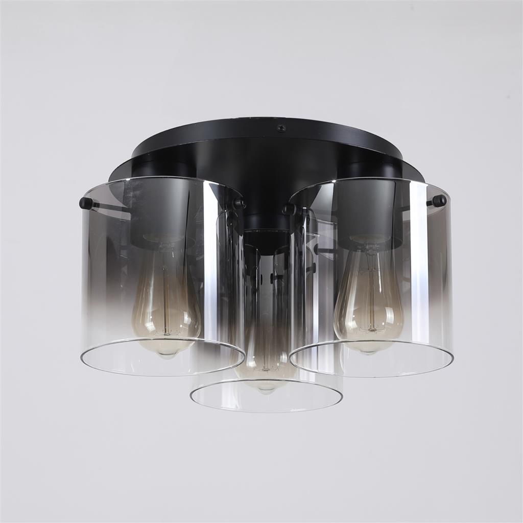 Sweden 3Lt Flush Ceiling Light In Matt Black With Smoked Glass 88911-3BK