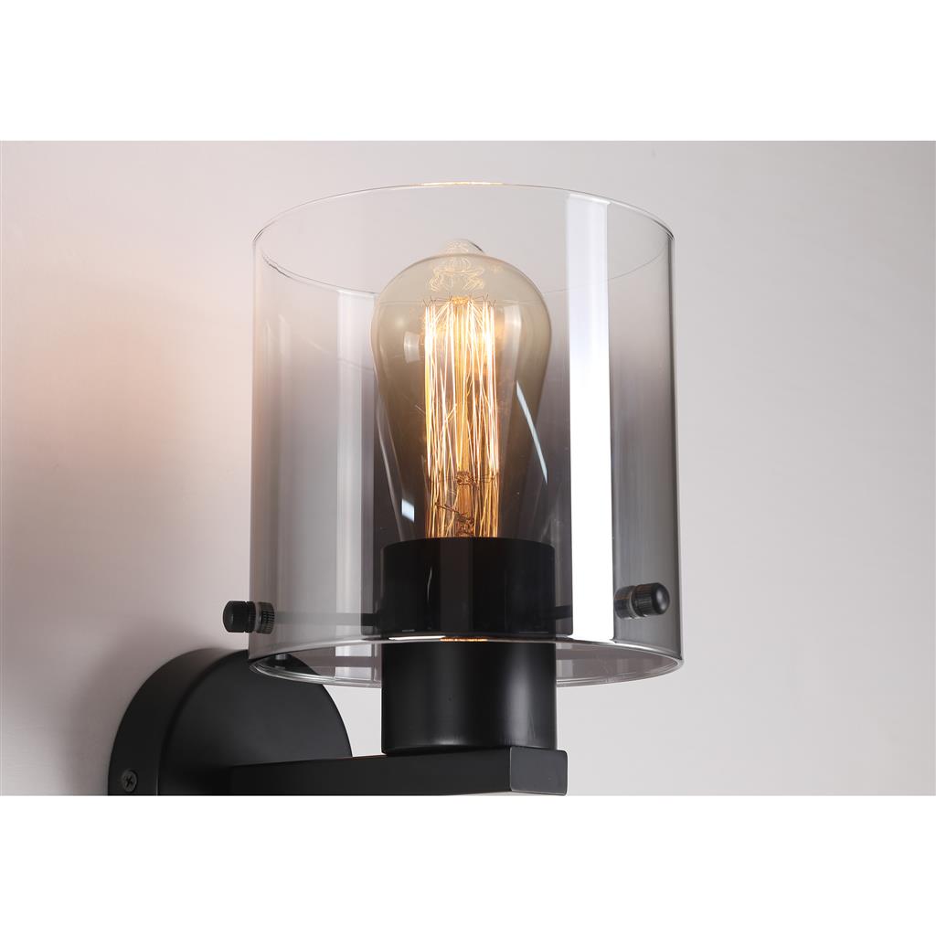 Sweden 1lt Wall Light In Matt Black and Smoked Glass 88912-1BK