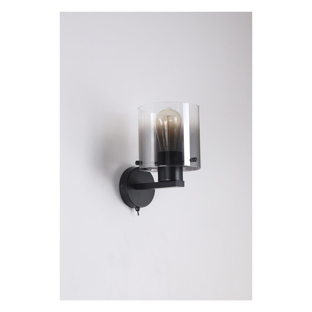 Sweden 1lt Wall Light In Matt Black and Smoked Glass 88912-1BK