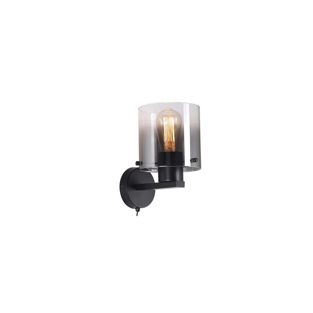 Sweden 1lt Wall Light In Matt Black and Smoked Glass 88912-1BK