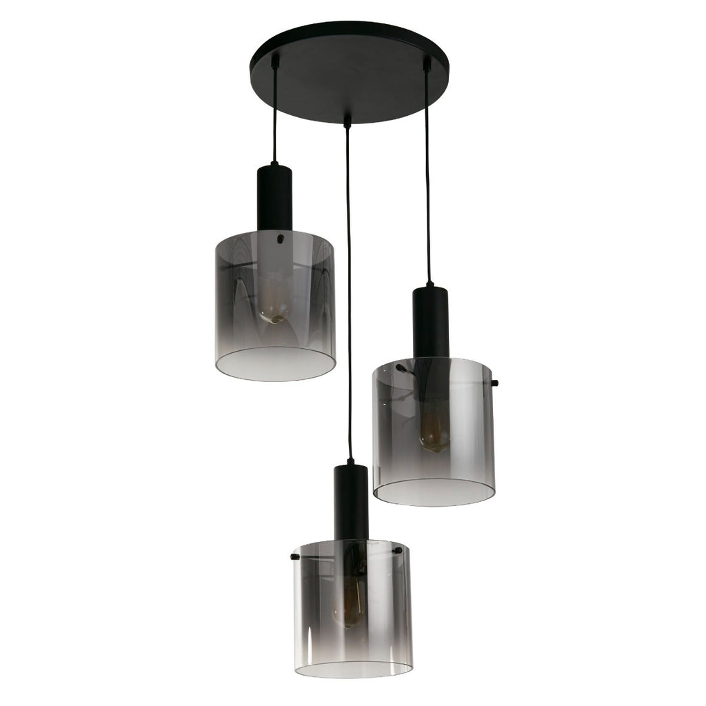 Sweden 3Lt Cluster Ceiling Pendant In Matt Black With Smoked Ombre Glass 88910-3BK
