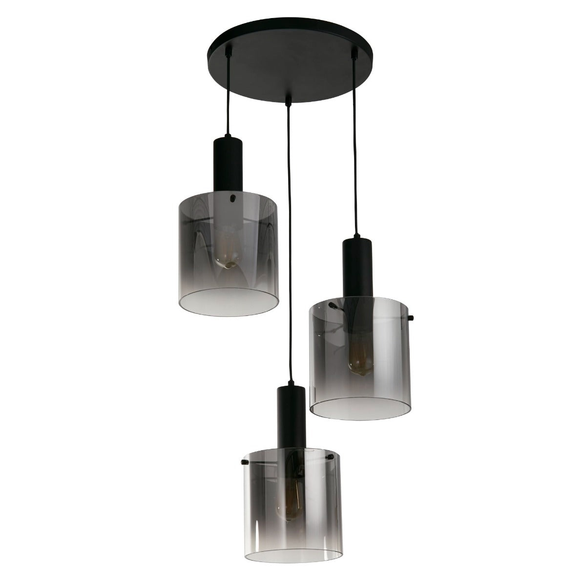 Sweden 3Lt Cluster Ceiling Pendant In Matt Black With Smoked Ombre Glass 88910-3BK