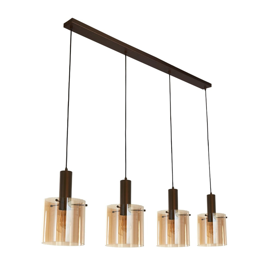 Sweden 4 Light Ceiling Bar Pendant Light In Mocha With Amber Glass 88910-4MO