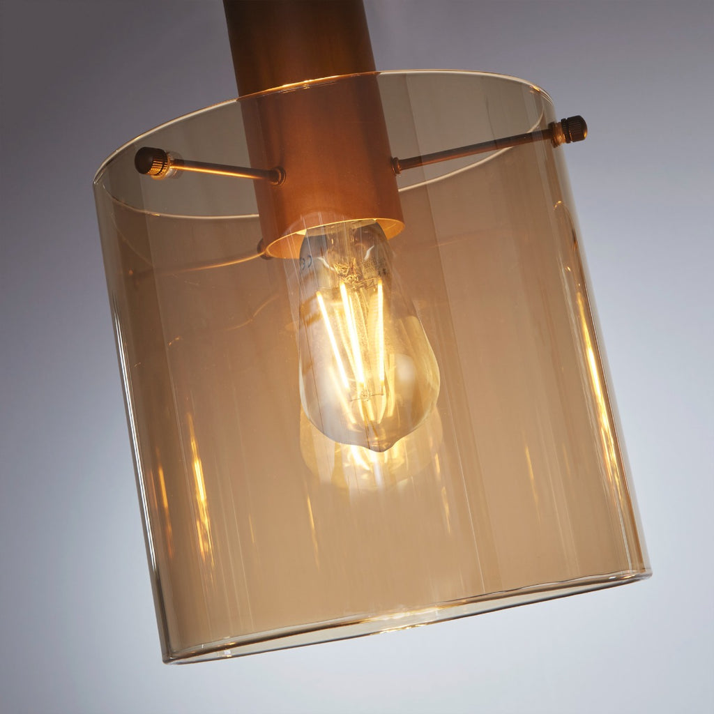 Sweden 4 Light Ceiling Bar Pendant Light In Mocha With Amber Glass 88910-4MO