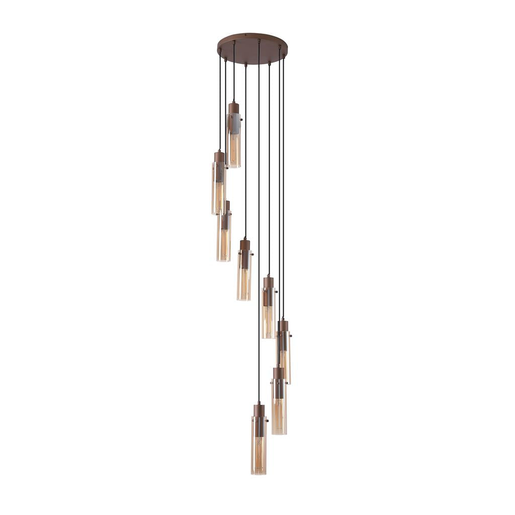 Sweden II 8Lt Cluster Ceiling Pendant In Mocha Finish With Amber Glass 88920-8MO