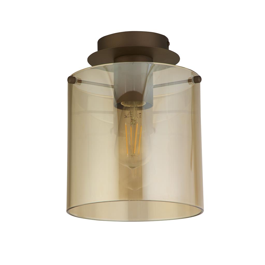 Sweden Single Flush Ceiling Light In Mocha Finish With Amber Glass 88911-1MO