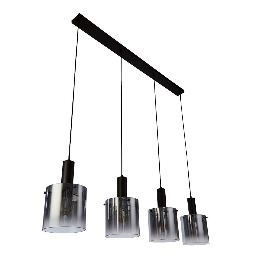 Sweden 4Lt Ceiling Bar Pendant Light In Matt Black With Smoked Ombre Glass 88910-4BK
