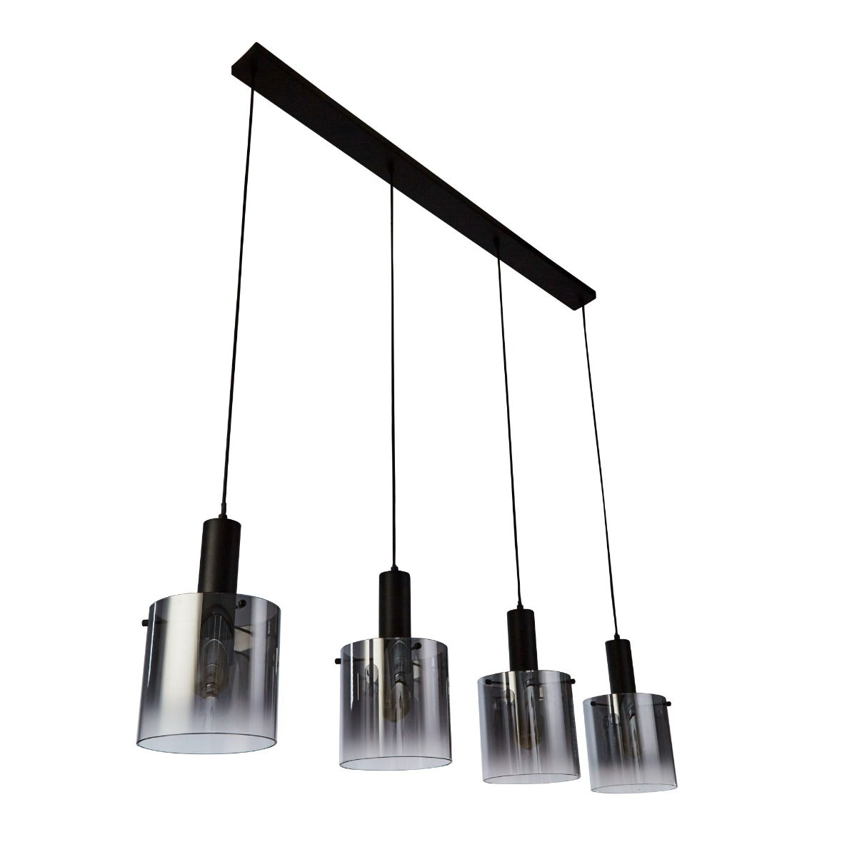 Sweden 4Lt Ceiling Bar Pendant Light In Matt Black With Smoked Ombre Glass 88910-4BK