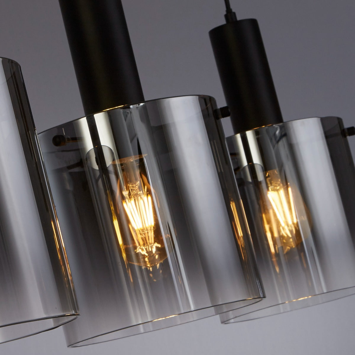 Sweden 4Lt Ceiling Bar Pendant Light In Matt Black With Smoked Ombre Glass 88910-4BK