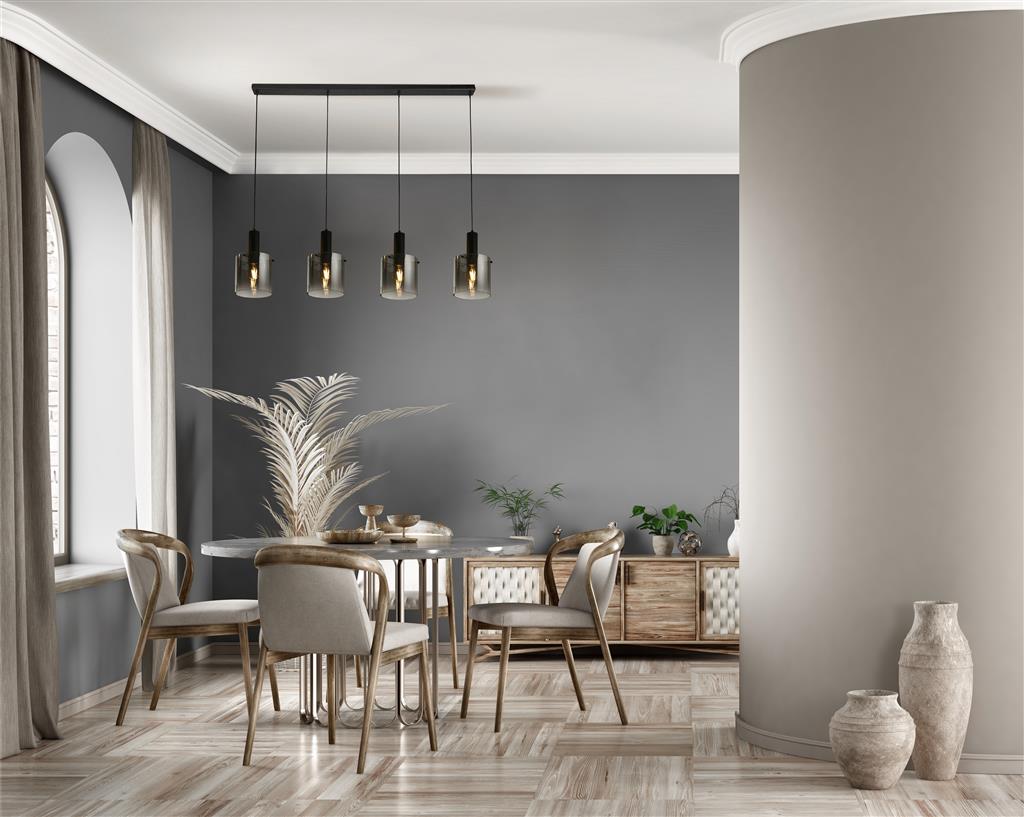 Sweden 4Lt Ceiling Bar Pendant Light In Matt Black With Smoked Ombre Glass 88910-4BK
