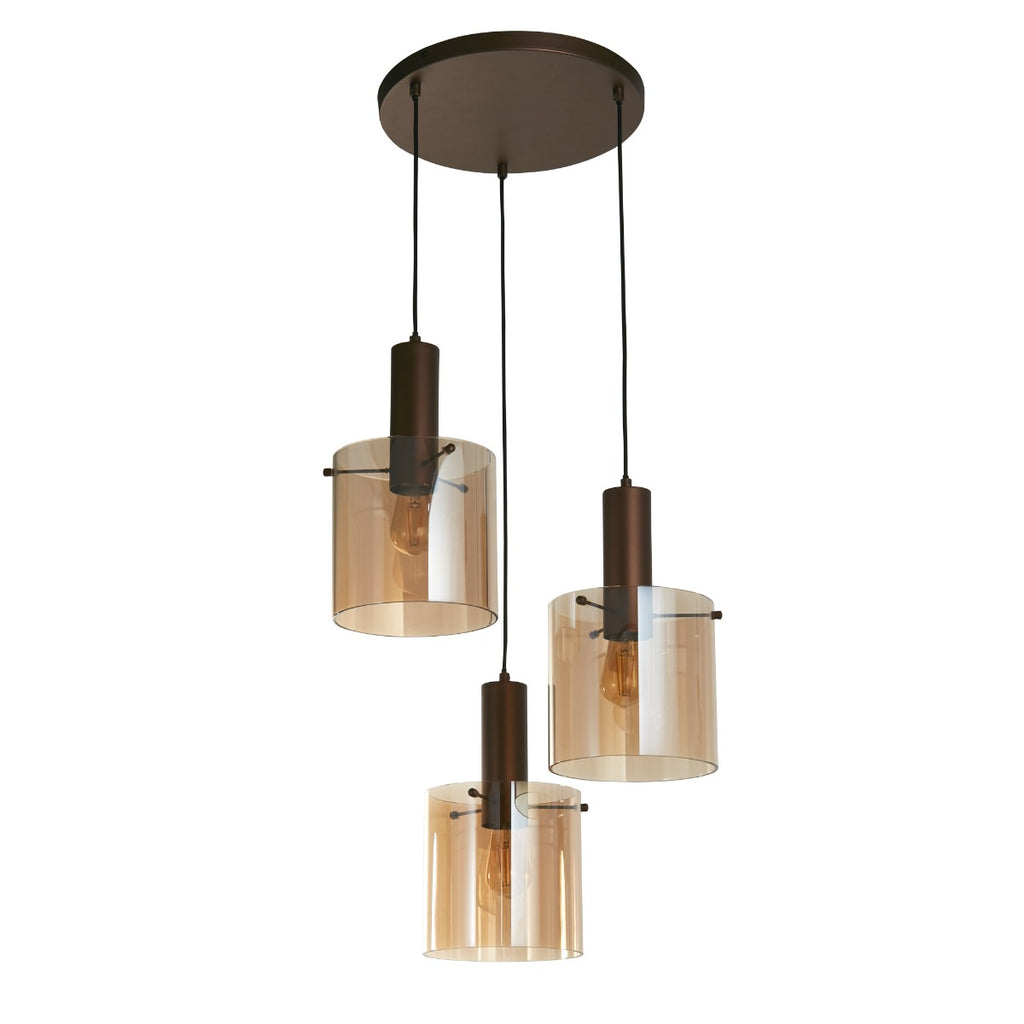 Sweden 3Lt Cluster Ceiling Pendant In Mocha With Amber Glass 88910-3MO