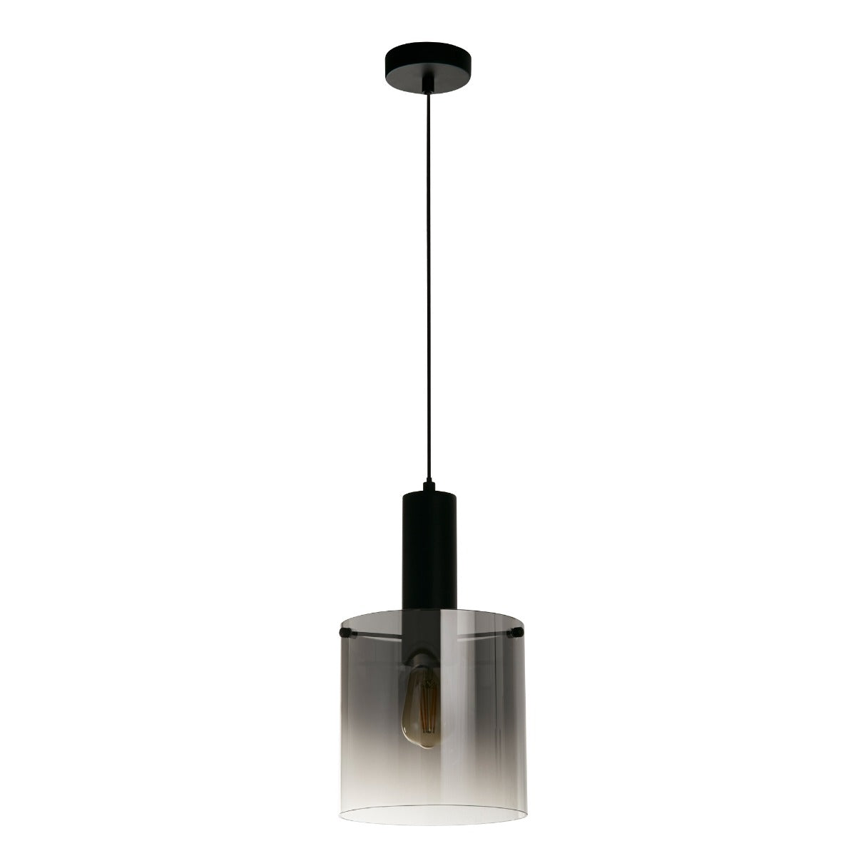 Sweden 1Lt Ceiling Pendant Light In Matt Black With Smoked Ombre Glass 88910-1BK