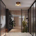 Sweden 3Lt Flush Ceiling Light In Mocha With Amber Glass 88911-3MO