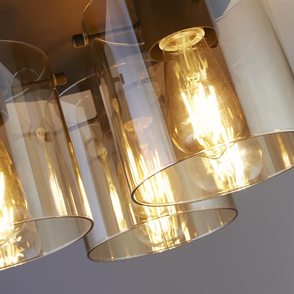 Sweden 3Lt Flush Ceiling Light In Mocha With Amber Glass 88911-3MO